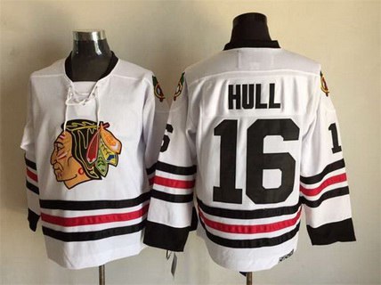 Men's Chicago Blackhawks #16 Bobby Hull White CCM Vintage Throwback Jersey