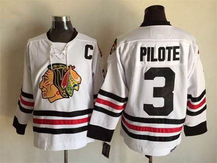 Men's Chicago Blackhawks #3 Pierre Pilote White CCM Vintage Throwback Jersey