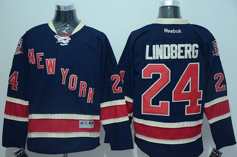 Men's New York Rangers #24 Oscar Lindberg Navy Blue Third 85TH Jersey