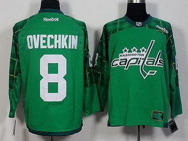 Men's Washington Capitals #8 Alex Ovechkin Green 2016 St. Patrick's Day Hockey Jersey