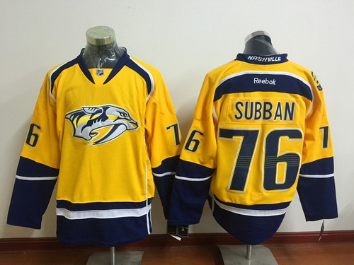 Men's Nashville Predators #76 P. K. Subban Yellow Reebok Hockey Jersey