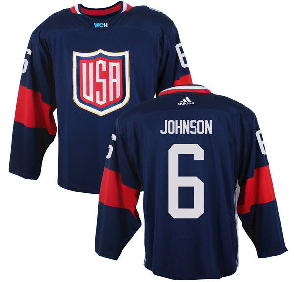 Men's Team USA #6 Erik Johnson Navy Blue 2016 World Cup of Hockey Game Jersey