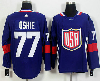 Men's Team USA #77 T.J. Oshie Navy Blue 2016 World Cup of Hockey Game Jersey