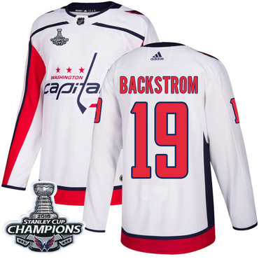 Adidas Washington Capitals #19 Nicklas Backstrom White Road Authentic Stanley Cup Final Champions Stitched NHL Jersey