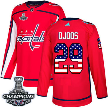 Adidas Washington Capitals #29 Christian Djoos Red Home Authentic USA Flag Stanley Cup Final Champions Stitched NHL Jersey