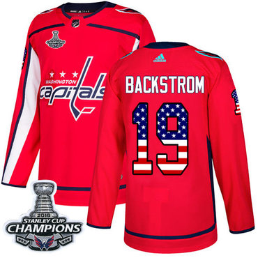 Adidas Washington Capitals #19 Nicklas Backstrom Red Home Authentic USA Flag Stanley Cup Final Champions Stitched NHL Jersey