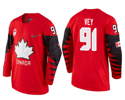 Men Canada Team #91 Linden Vey Red 2018 Winter Olympics Jersey