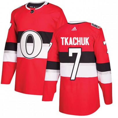 Men's Authentic Ottawa Senators #7 Brady Tkachuk Adidas 2017 100 Red Classic Jersey