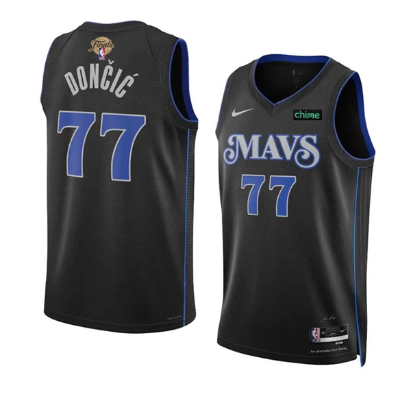 Men's Dallas Mavericks #77 Luka Doncic Black 2024 Finals City Edition Stitched Basketball Jersey