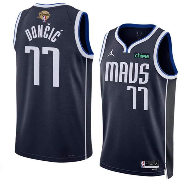 Men's Dallas Mavericks #77 Luka Doncic Navy 2024 Finals Statement Edition Stitched Basketball Jersey