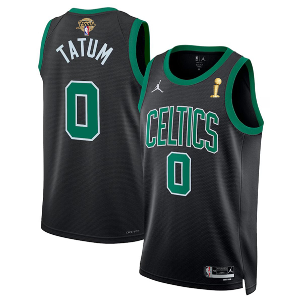 Men's Boston Celtics #0 Jayson Tatum Black 2024 Finals Champions Statement Edition Stitched Baseball Jersey