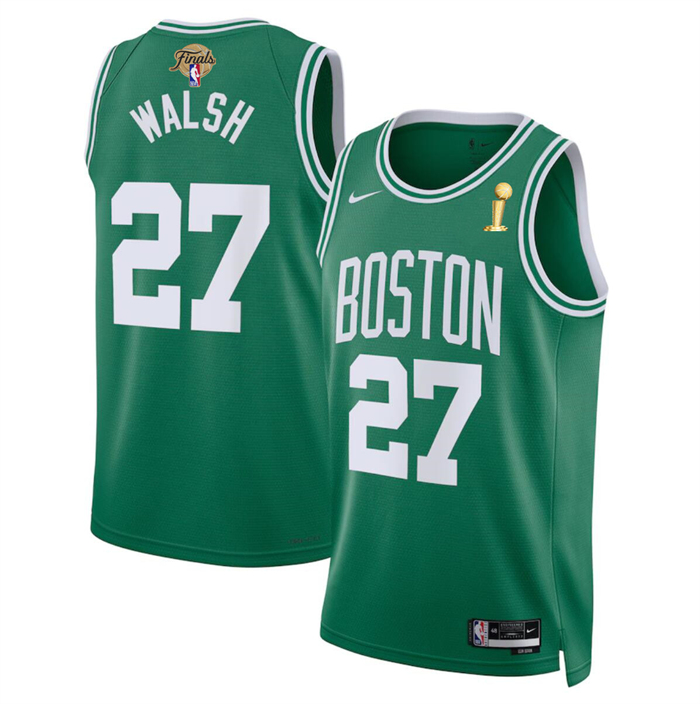 Men's Boston Celtics #27 Jordan Walsh Kelly Green 2024 Finals Champions Icon Edition Stitched Basketball Jersey