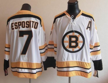 Boston Bruins #7 Phil Esposito White Throwback CCM Jersey