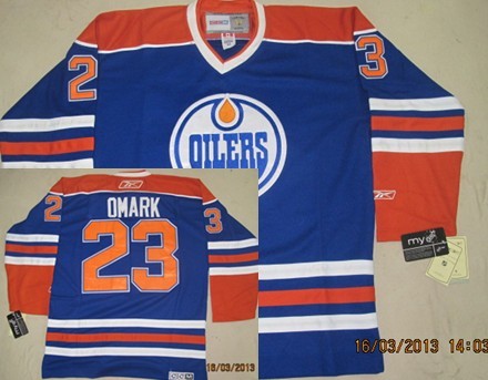 Edmonton Oilers #23 Linus Omark Royal Blue Throwback CCM Jersey