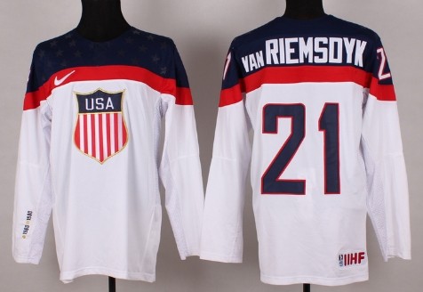 2014 Olympics USA #21 James van Riemsdyk White Jersey