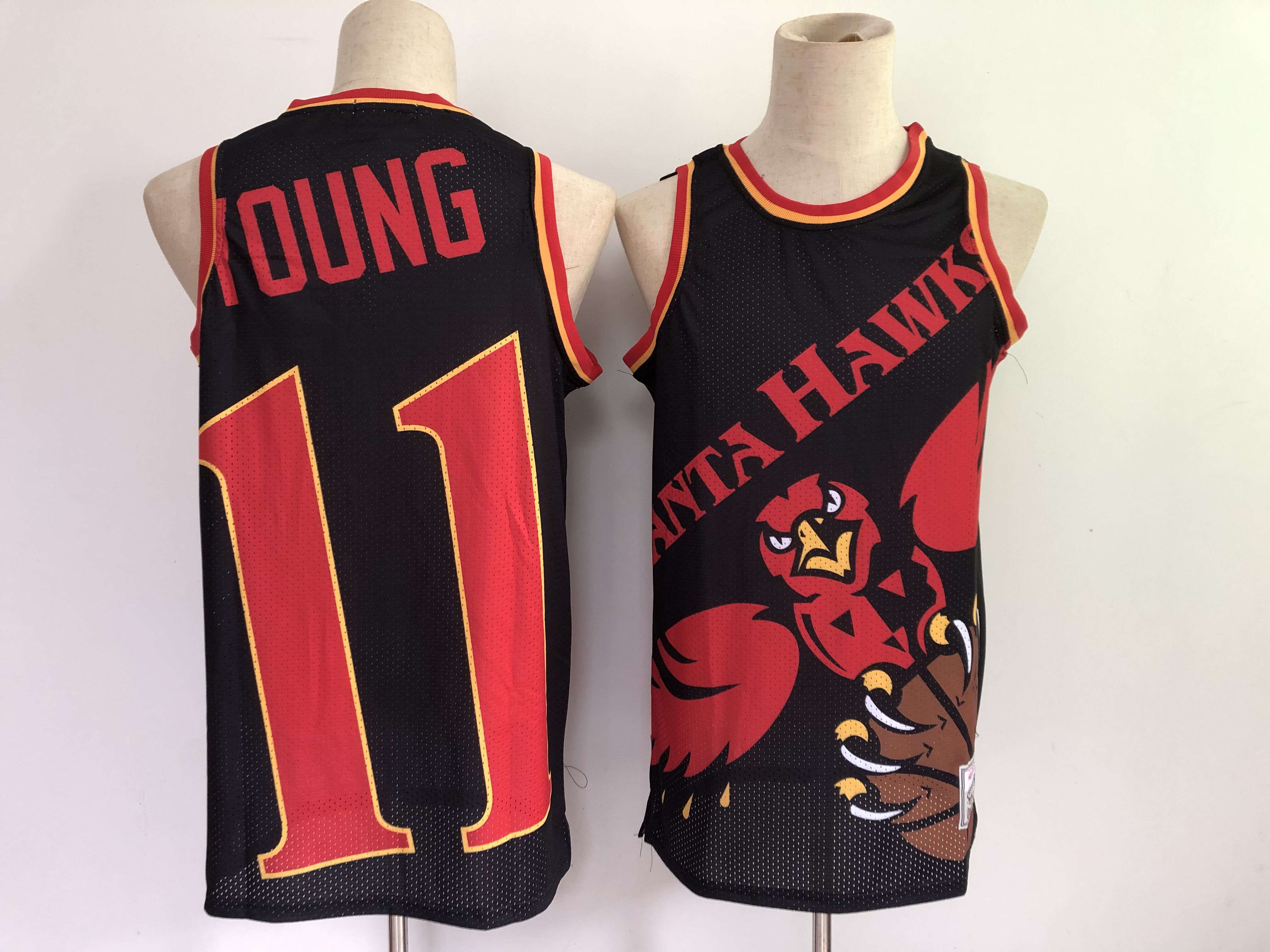 Men's Atlanta Hawks #11 Trae Young Black Big Face Mitchell Ness Hardwood Classics Soul Swingman Throwback Jersey