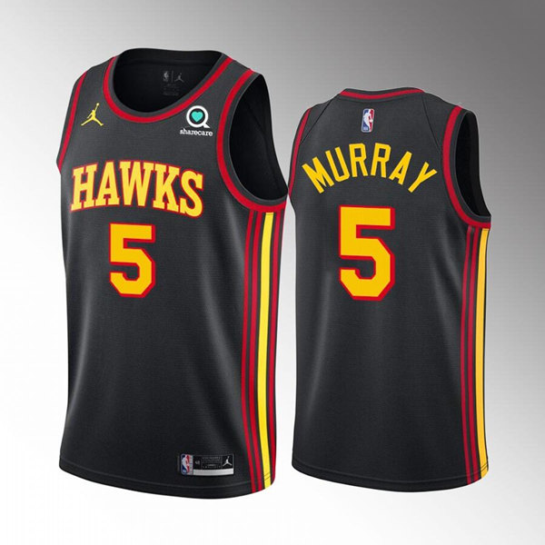 Men's Atlanta Hawks #5 Dejounte Murray Black Stitched Jersey