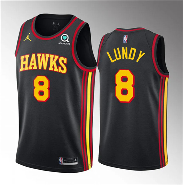 Men's Atlanta Hawks #8 Seth Lundy Black 2023 Draft Statement Edition Stitched Jersey