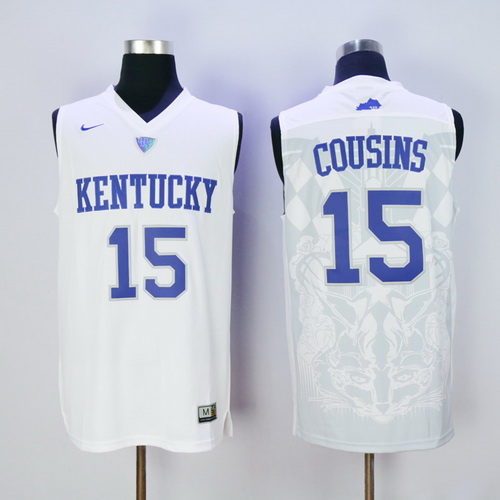 Men's Kentucky Wildcats #15 DeMarcus Cousins White 2016 College Basketball Swingman Jersey