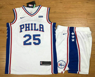 Men's Philadelphia 76ers #25 Ben Simmons White 2017-2018 Nike Swingman Stubhub Stitched NBA Jersey With Shorts