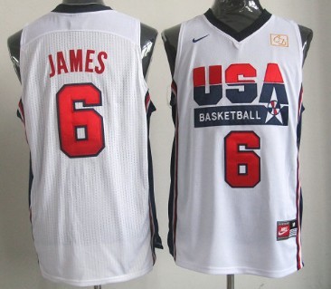 1992 Olympics Team USA #6 LeBron James White Swingman Jersey