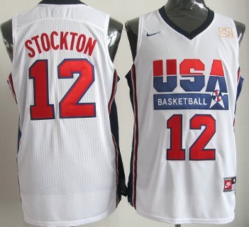 1992 Olympics Team USA #12 John Stockton White Swingman Jersey