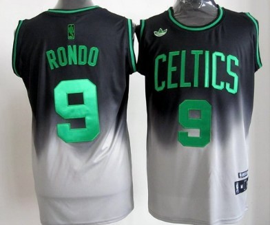 Boston Celtics #9 Rajon Rondo Black/Gray Fadeaway Fashion Jersey