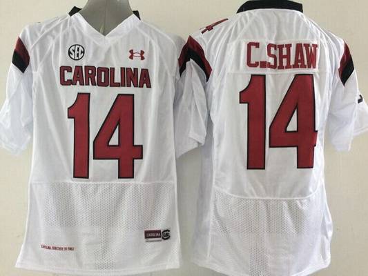 Men's South Carolina Gamecocks #14 Connor Shaw White NCAA Football Under Armour Jersey