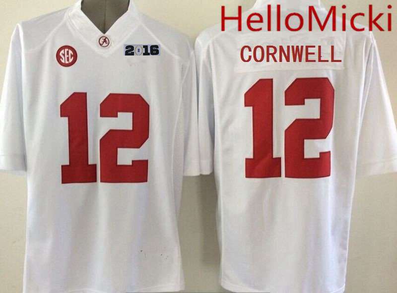 Men's Alabama Crimson Tide #12 David Cornwell White 2016 BCS College Football Nike Limited Jersey