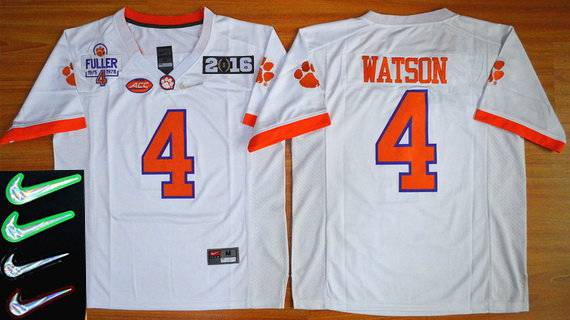 Men's Clemson Tigers #4 Deshaun Watson White 2016 Playoff Rose Bowl Special Event Diamond Quest Jersey