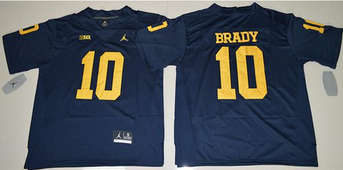 Men's Michigan Wolverines #10 Tom Brady Navy Blue Stitched NCAA Brand Jordan College Football Jersey