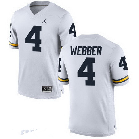 Men's Michigan Wolverines #4 Chirs Webber Retired White Stitched College Football Brand Jordan NCAA Jersey