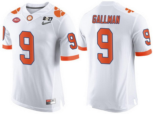 Men's Clemson Tigers #9 Wayne Gallman White 2017 Championship Game Patch Stitched CFP Nike Limited Jersey