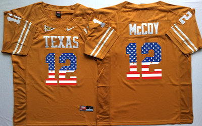 Men's Texas Longhorns 12 Colt McCoy Orange USA Flag College Jersey