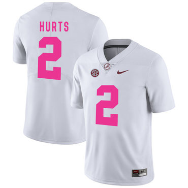 Alabama Crimson Tide 2 Jalen Hurts White 2017 Breast Cancer Awareness College Football Jersey