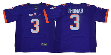 Men's Clemson Tigers #3 Xavier ThomasPurple Stitched NCAA Nike 2019 New College Football Jersey