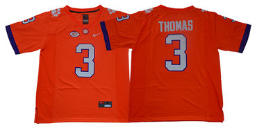 Men's Clemson Tigers #3 Xavier Thomas Orange Stitched NCAA Nike 2019 New College Football Jersey