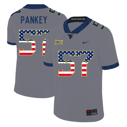 West Virginia Mountaineers 57 Adam Pankey Gray USA Flag College Football Jersey