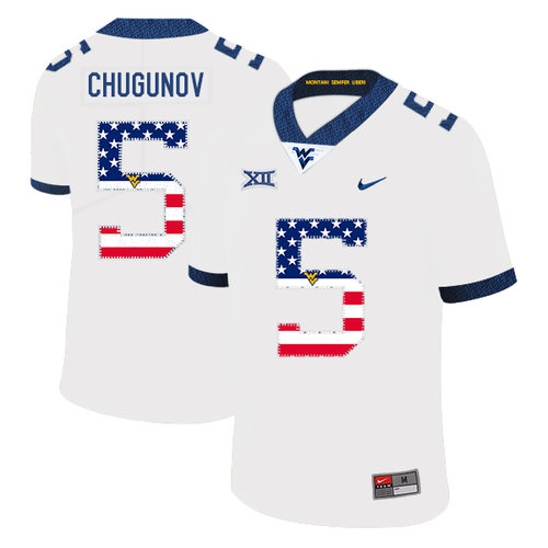 West Virginia Mountaineers 5 Chris Chugunov White USA Flag College Football Jersey