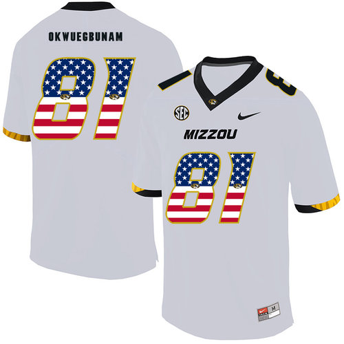 Missouri Tigers 81 Albert Okwuegbunam White USA Flag Nike College Football Jersey