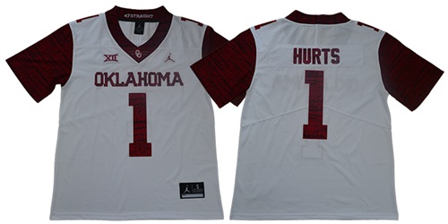 Men's Oklahoma Sooners #1 Jalen Hurts White Jordan Brand Limited New XII Stitched College Jersey