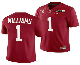 Men's Alabama Crimson Tide #1 Jameson Williams 2022 Patch Red College Football Stitched Jersey