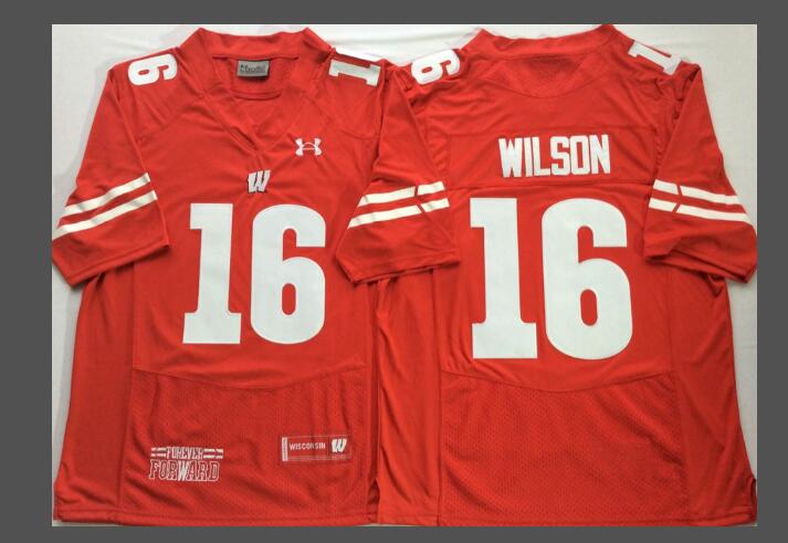 Men's Wisconsin Badgers #16 Russell Wilson Red Stitched College Football 2016 Under Armour NCAA Jersey