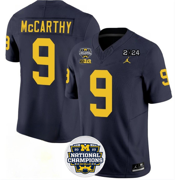 Men's Michigan Wolverines #9 J.J. McCarthy 2024 F.U.S.E. Navy National Championship Stitched Jersey