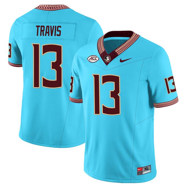 Men's Florida State Seminoles #13 Jordan Travis Teal Stitched Jersey