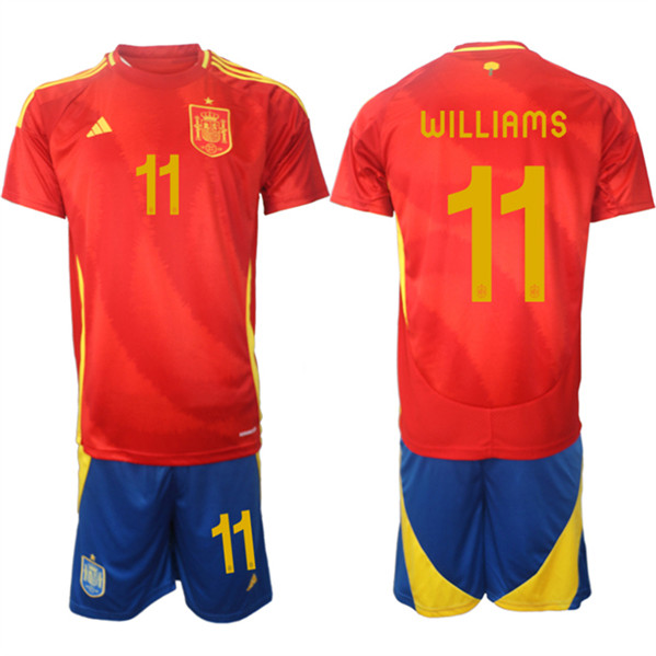 Men's Spain Team #11 Nico Williams 2024-25 Red Home Soccer Jersey Suit