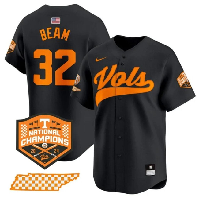 Men's Tennessee Volunteers #32 Drew Beam Black 2024 Champions Vapor Limited Stitched Jersey