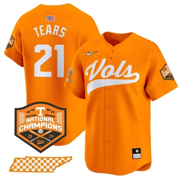 Men's Tennessee Volunteers #21 Kavares Tears Orange 2024 Champions Vapor Limited Stitched Jersey