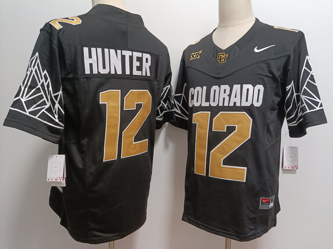 Men's Colorado Buffaloes #12 Travis Hunter Black Gold With XII Patch FUSE Vapor Stitched Jersey