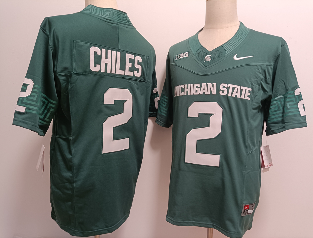 Men's Michigan State Spartans #2 Aidan Chiles Green FUSE College Football Jersey